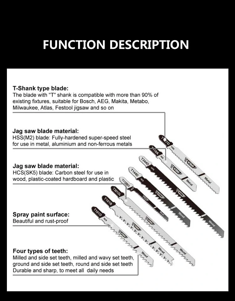 Vido T344D Medium Metal Jigsaw Blades HSS Hcs Material Jig Saw Blades